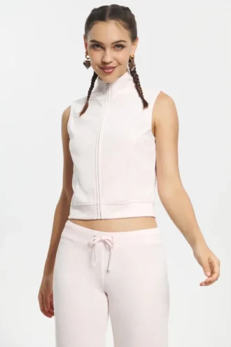 Väst i Cotton Velour med dragkedja och hög hals