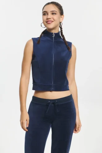 Väst i Cotton Velour med dragkedja och hög hals