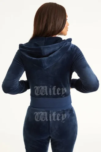Wifey anpassningsbar velour-huvtröja med Big Bling-strassstenar